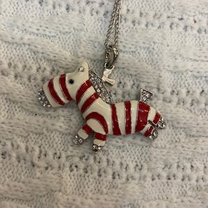 Enamel Red and White Zebra Pendant Silver Toned Necklace